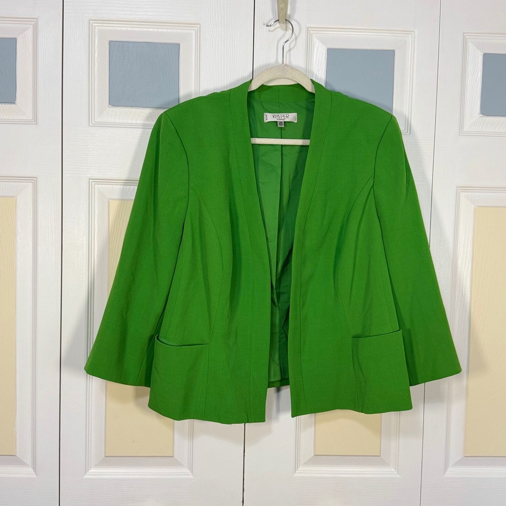 Kasper Separates Womens 18W Green Open Front Collarless Blazer Jacket